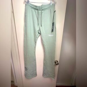 Civil Regime Sage (Light Green)100% Cotton Forever Rose Fleece Flare Pants NWT L